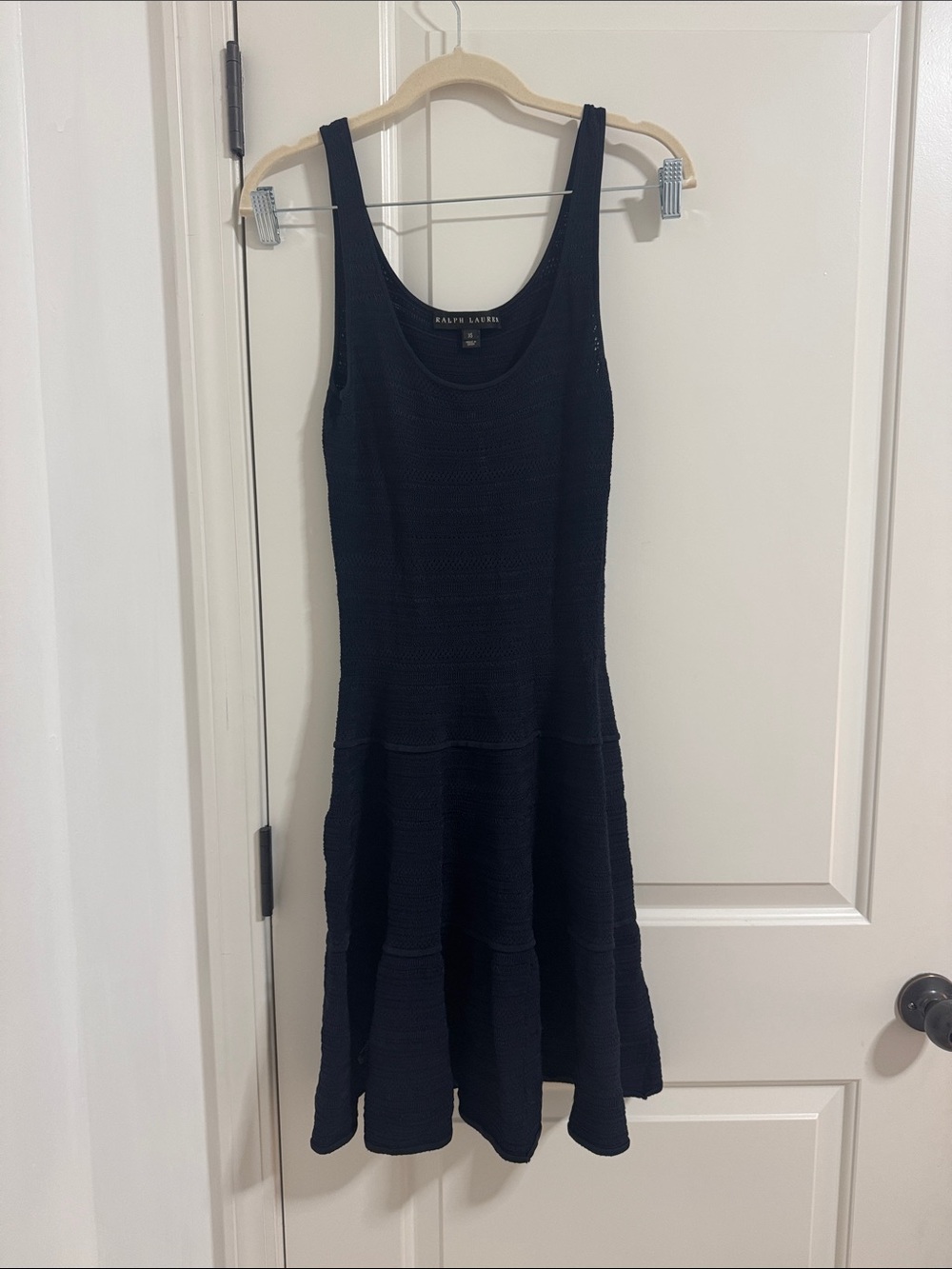 Ralph Lauren Navy Knit Flared Midi Dress